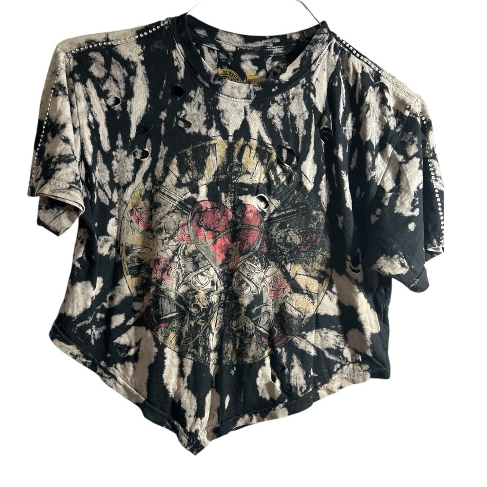 Affliction Asymmetrical Black and Cream Crop Top